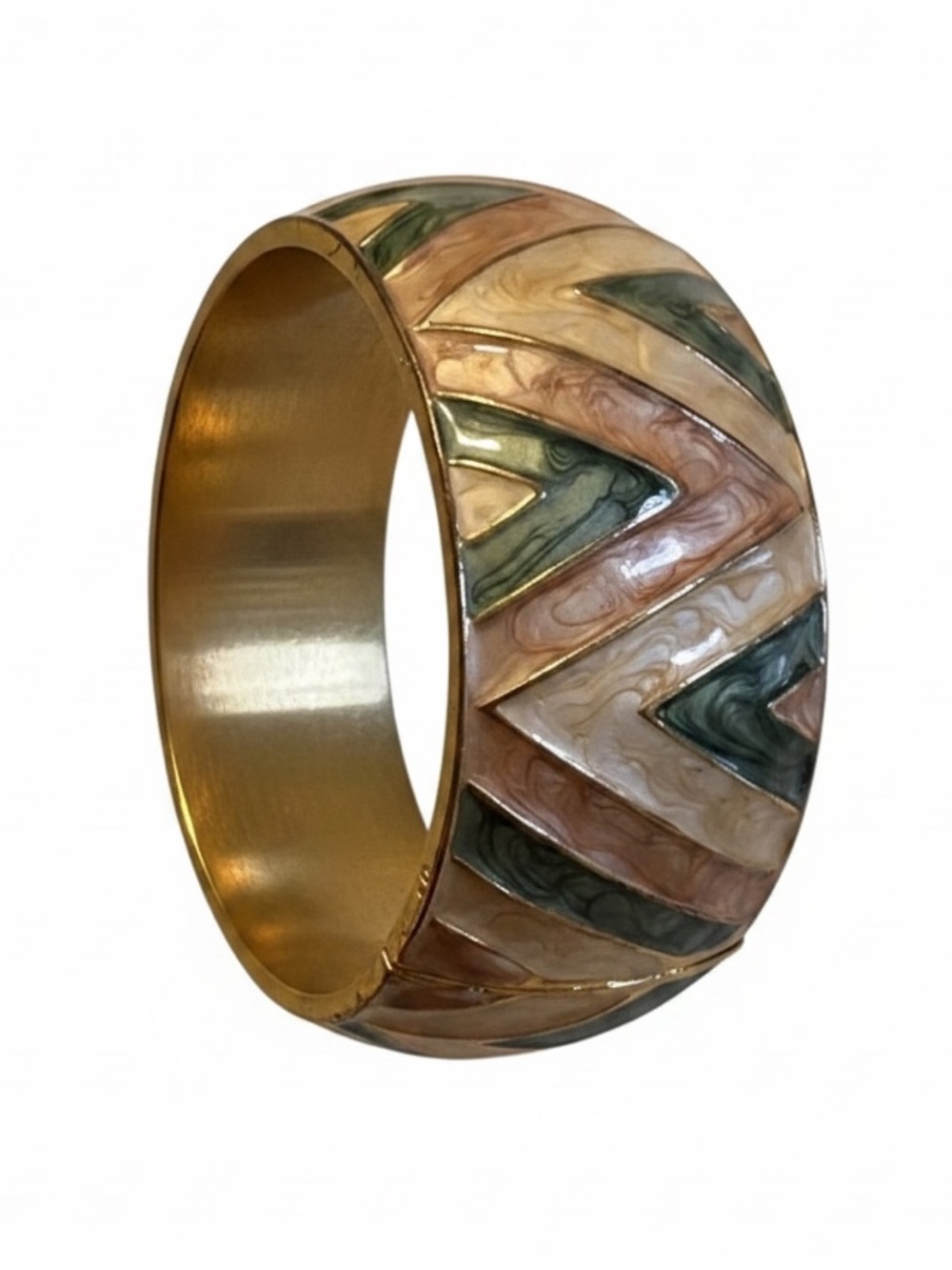 Enamel Chevron Hinged Bangle Bracelet – Gold Tone